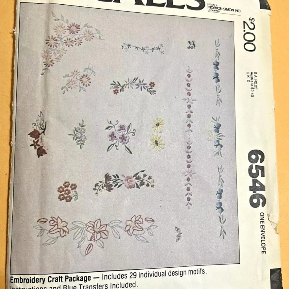 McCalls 6546 Vintage Sewing Patterns Embroidery Craft Package Norton Simon INC